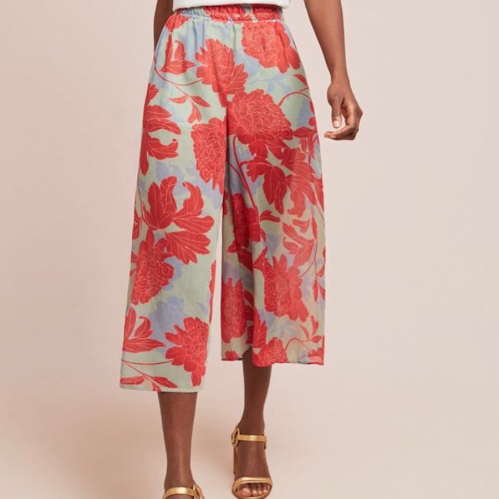 Anthropologie Red Carter peonie patterned cropped pants
